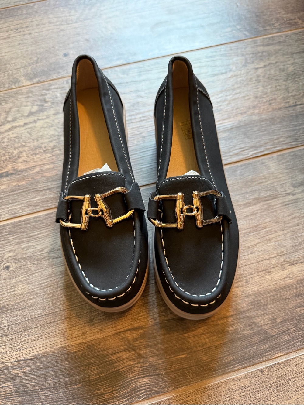 SHEIN Black Loafers with Gold Buckle Accent